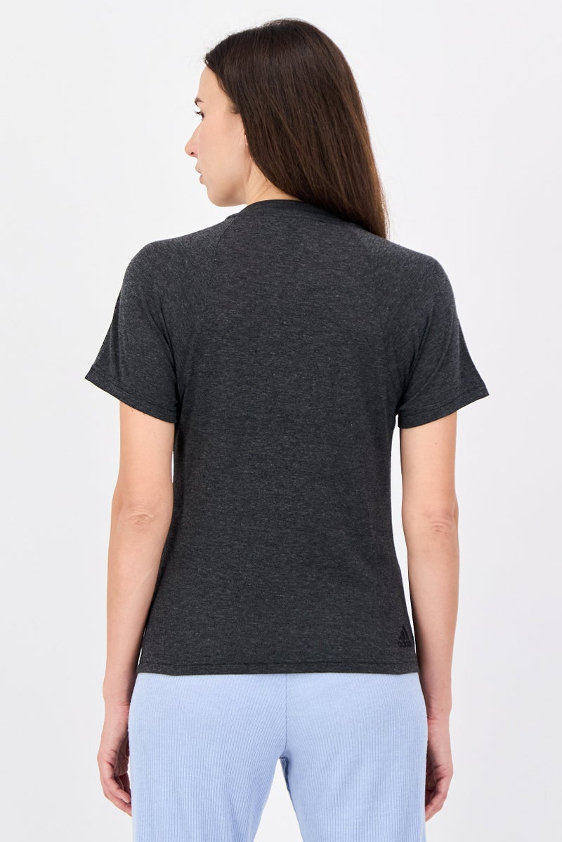 Adidas Women Sportswear Fit Short Sleeve Outdoor T-Shirt, Heather Black - Image 4